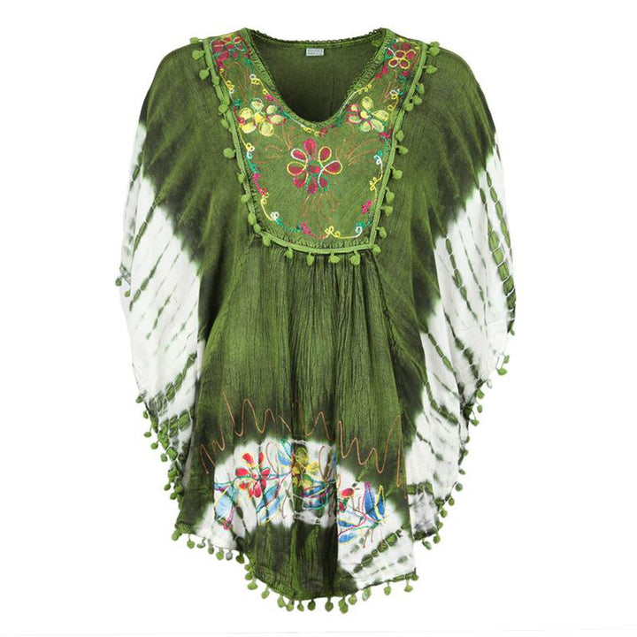 Embroidered Tie Dye Poncho Top