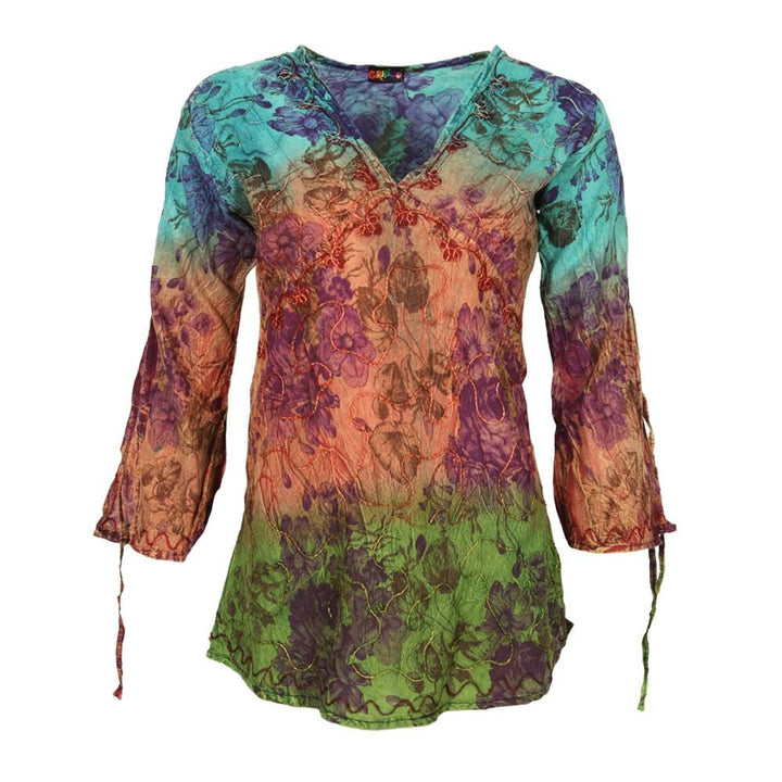 Embroidered V-Neck Dip Dye Top