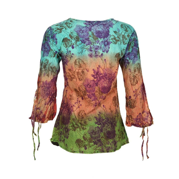 Embroidered V-Neck Dip Dye Top