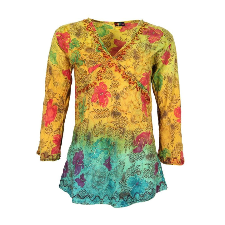 Embroidered V-Neck Dip Dye Top