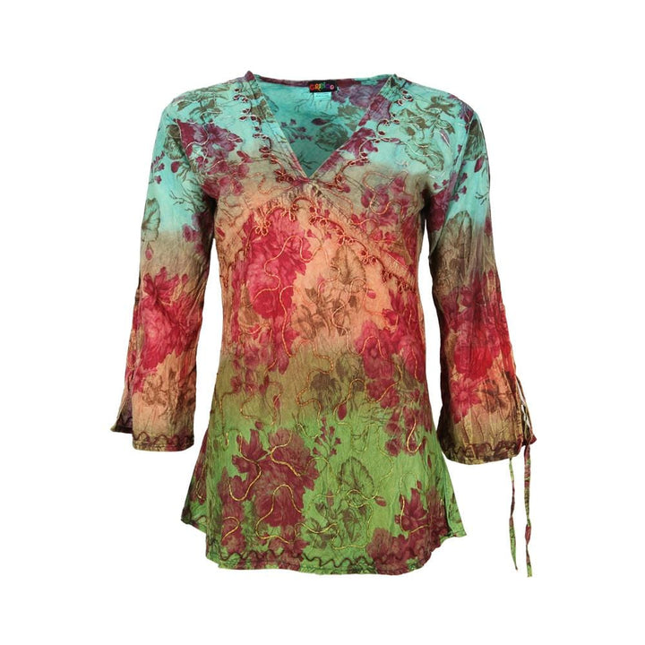Embroidered V-Neck Dip Dye Top