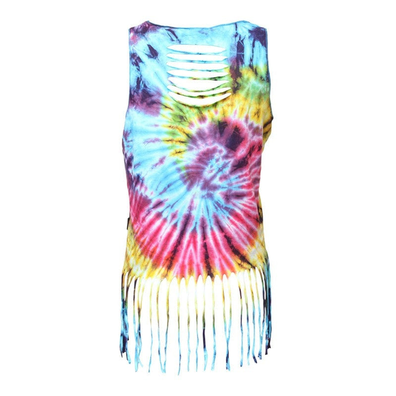 Tie Dye Top With Fringed Hem