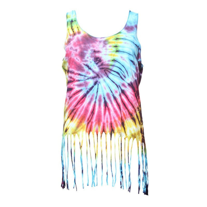 Tie Dye Top With Fringed Hem