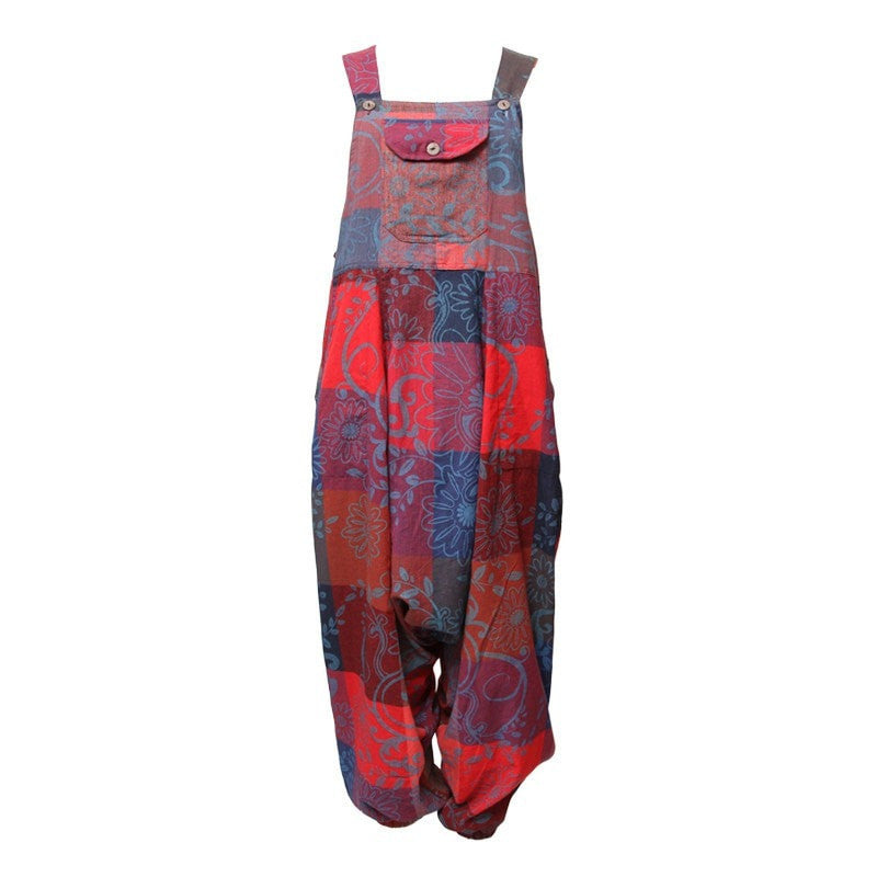 Floral Check Cropped Harem Dungarees