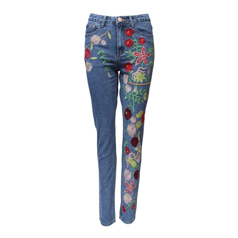 Embroidered Straight Leg Jeans The Hippy Clothing Co