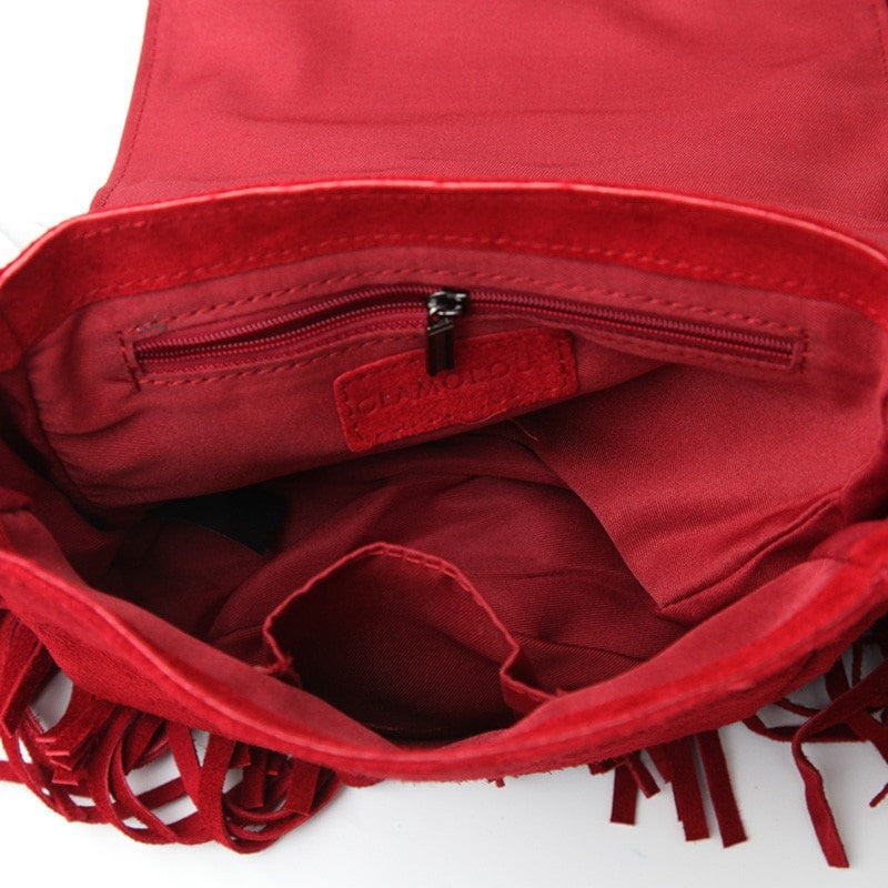 Red Suede Fringe Saddle Bag