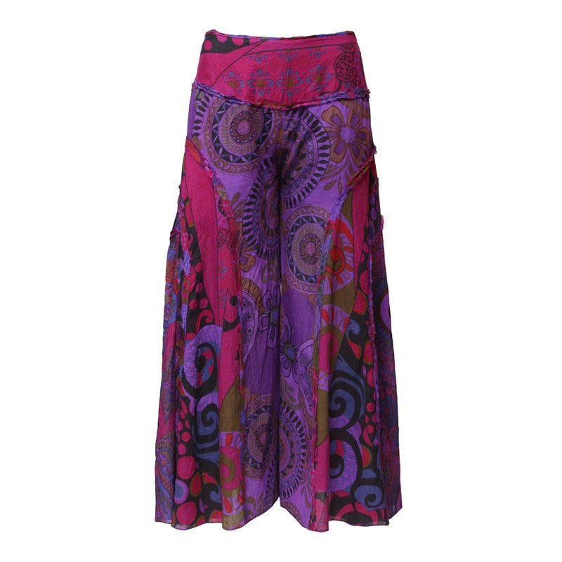 Purple Floral Wide Leg Palazzo Pants