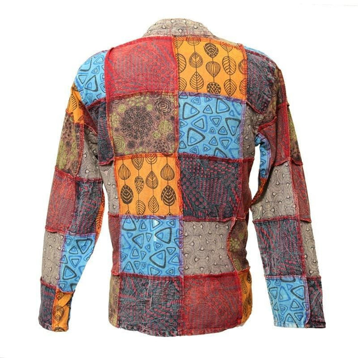 Patterned Patchwork Collarless Shirt..