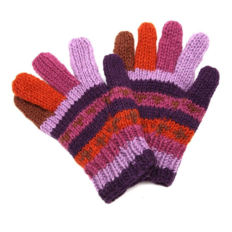 Woollen Purple Striped Gloves