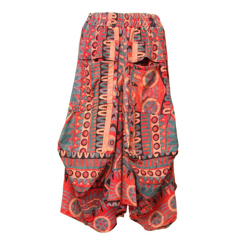 Tribal Printed Midi Skirt with Large Pockets