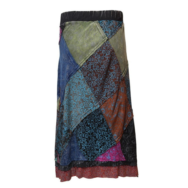 Patchwork & Applique Flower Midi Skirt