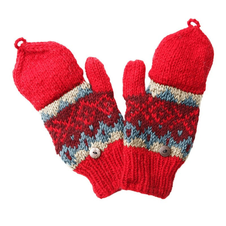 Red Patterned Fingerless Glove Mittens