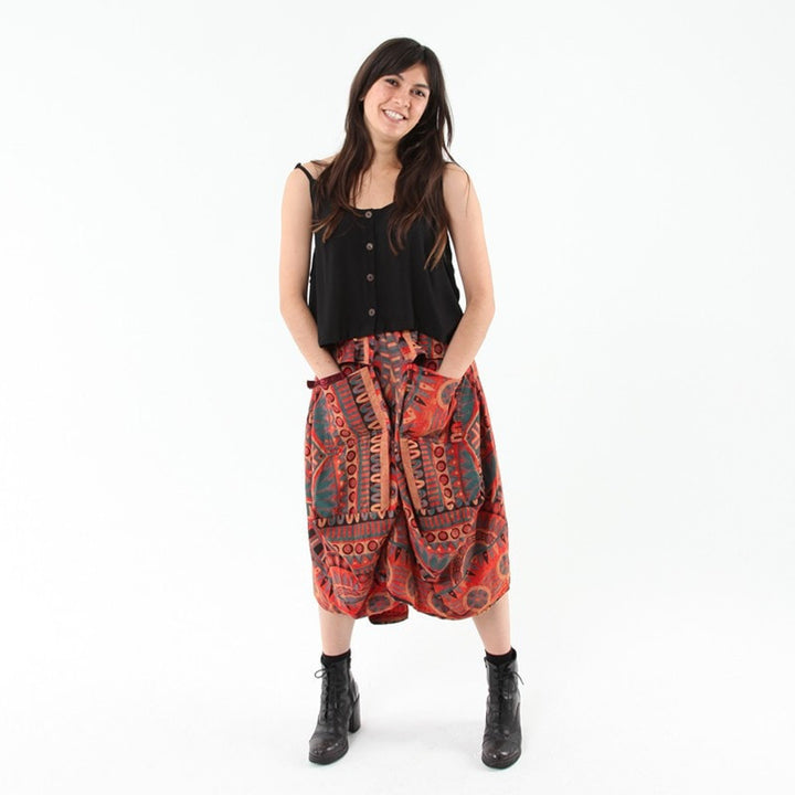 Tribal Printed Midi Skirt with Large Pockets