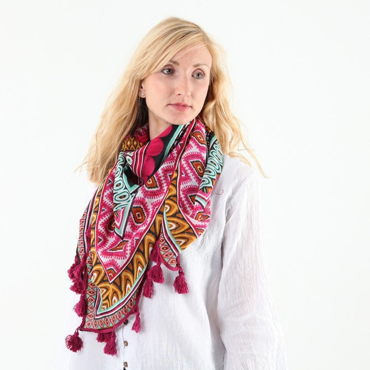 Oversized Tile Print Tassel Scarf