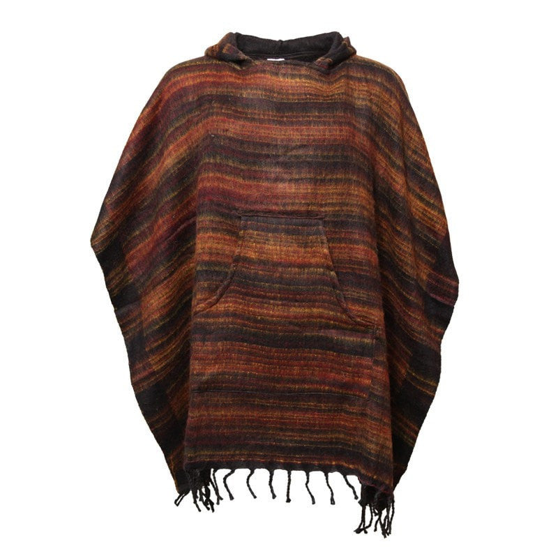 Warm Indian Hooded Poncho Brown