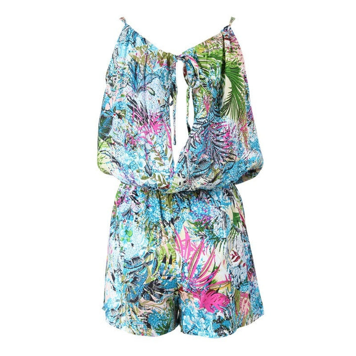 Tropical Leaf Print Keyhole Back Playsuit