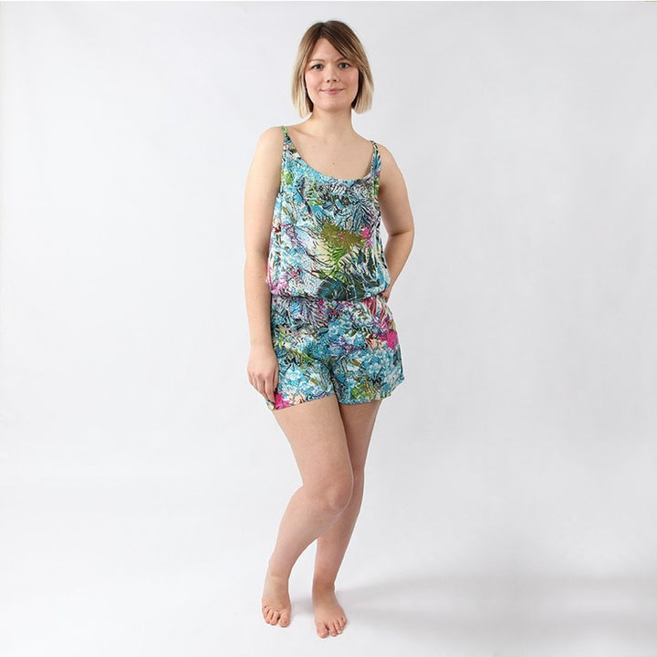 Tropical Leaf Print Keyhole Back Playsuit