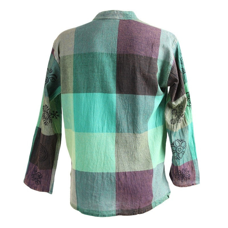 Oversized Green Grandad Check Shirt With Print