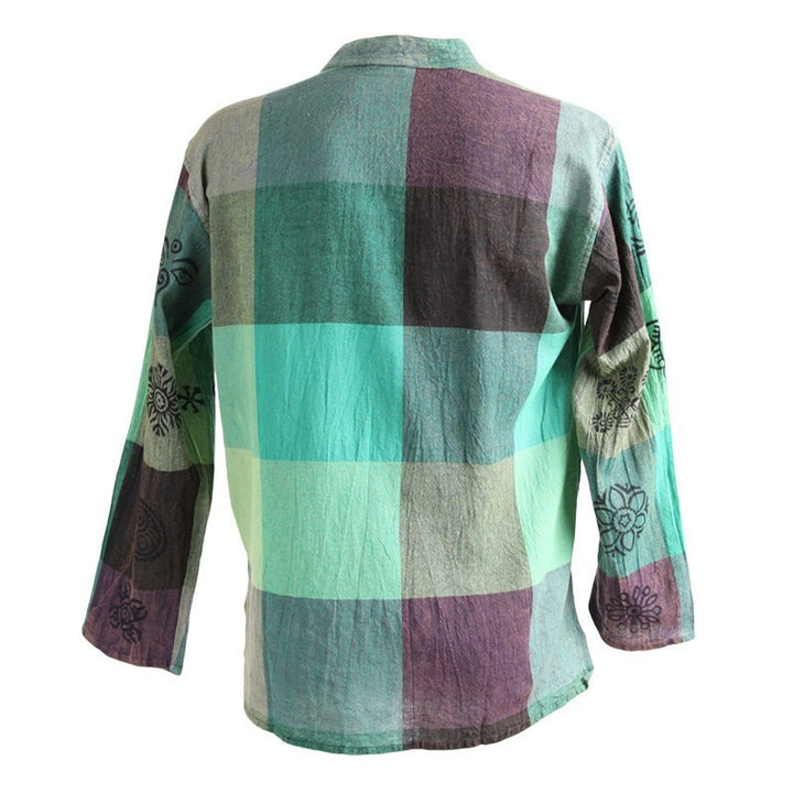 Oversized Green Grandad Check Shirt With Print