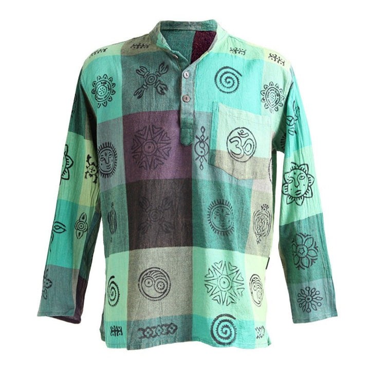 Oversized Green Grandad Check Shirt With Print