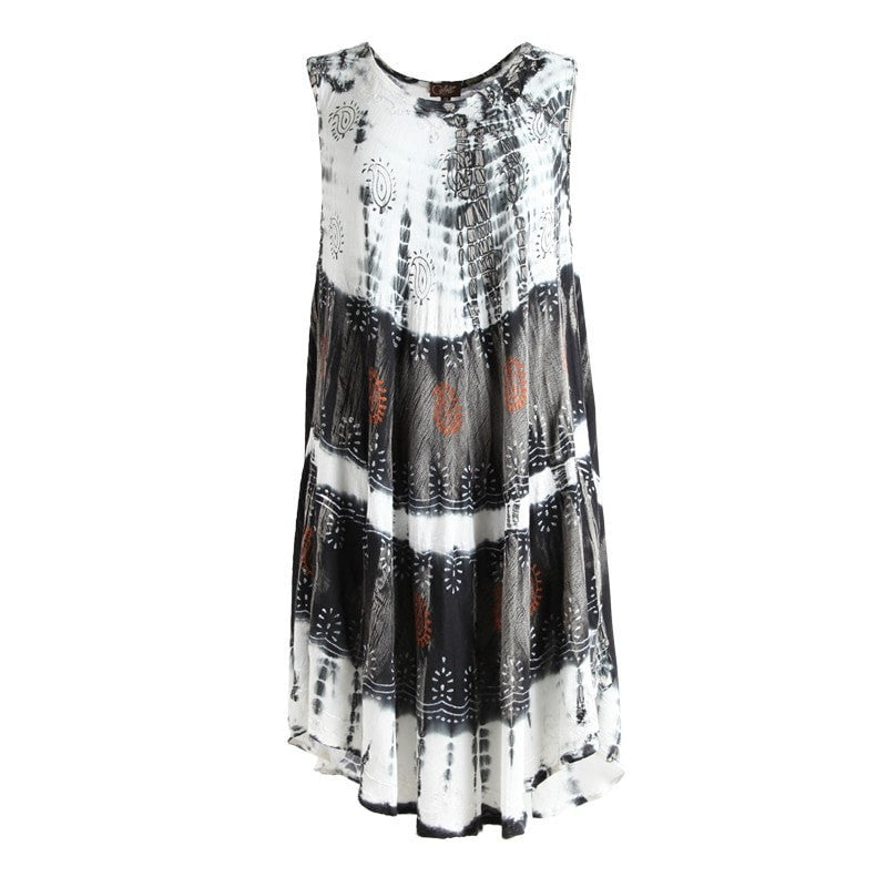 White & Black Tie Dye Beach Cover Up Dress