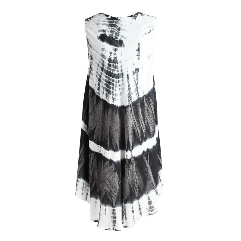 White & Black Tie Dye Beach Cover Up Dress