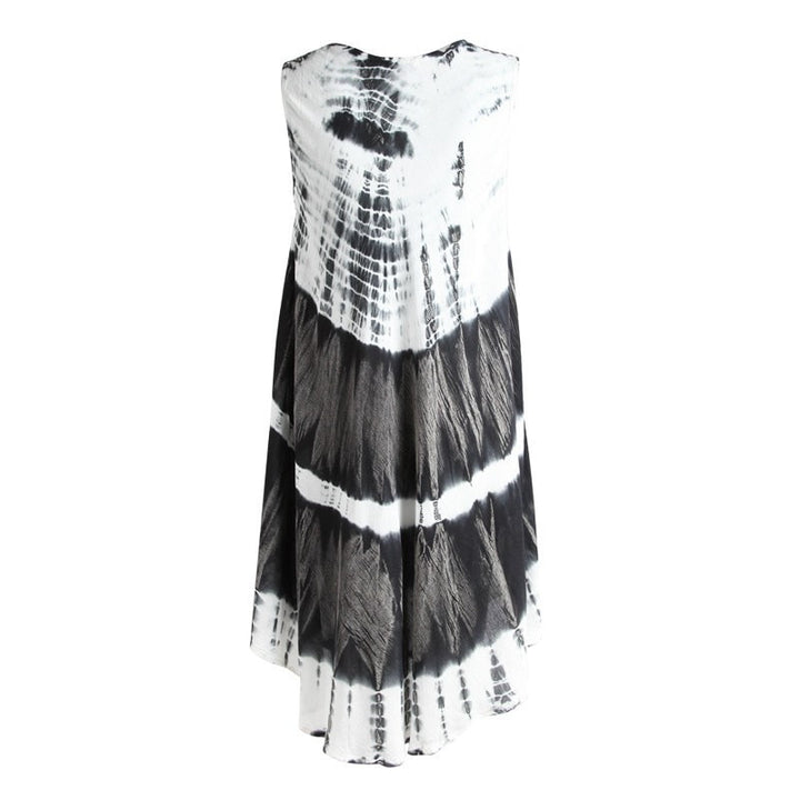 White & Black Tie Dye Beach Cover Up Dress