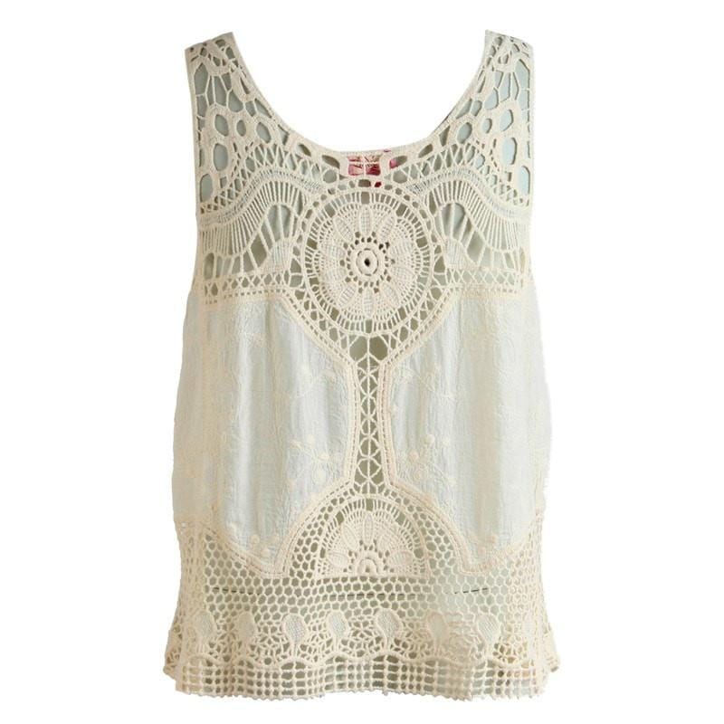 Crochet Lace Off White Sleeveless Top