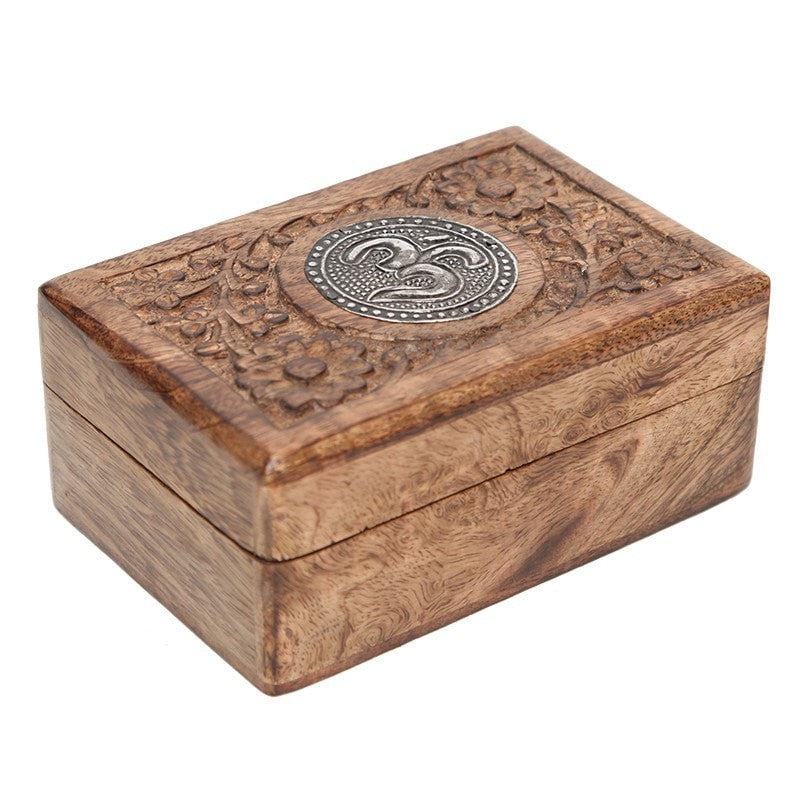 Wooden Box with Embossed Metal Om