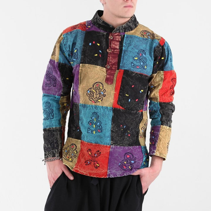 Colourful Hemp Collarless Shirt