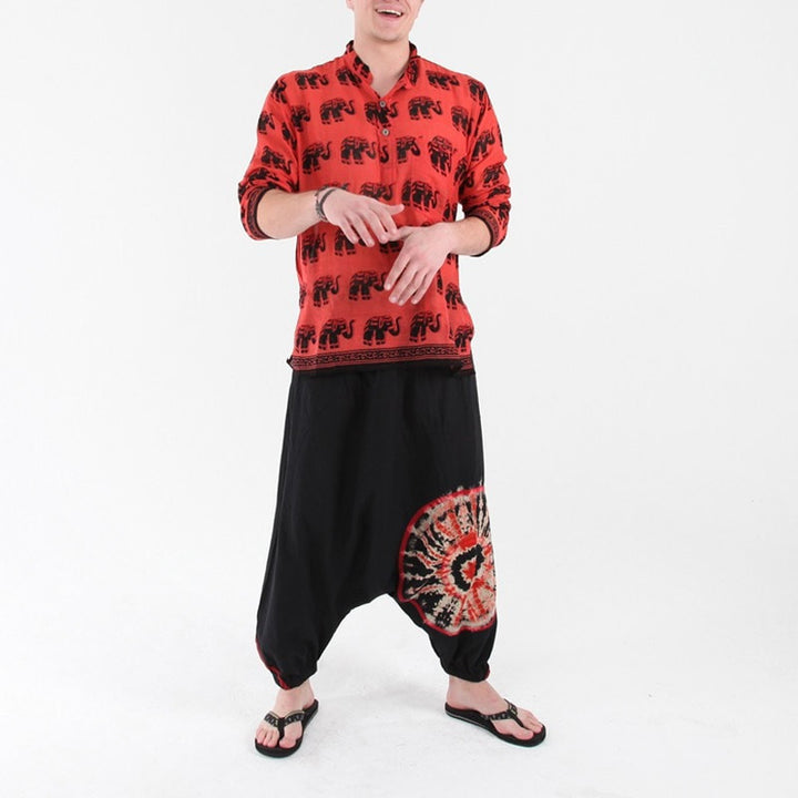 Elephant Printed Collarless Shirt