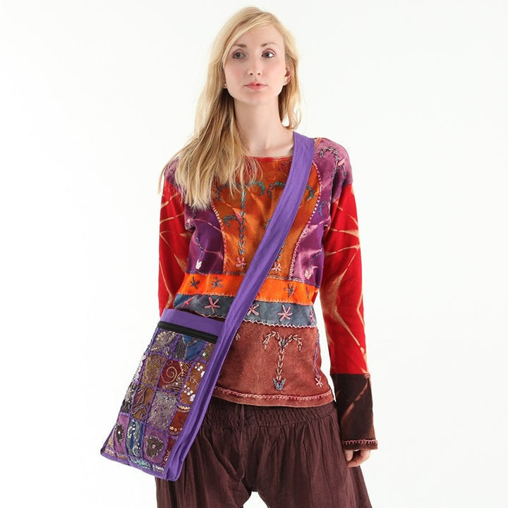 Embroidered Cotton Across Body Bag