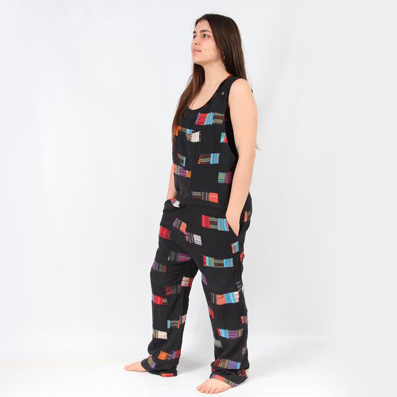 Black Patchwork Dungarees