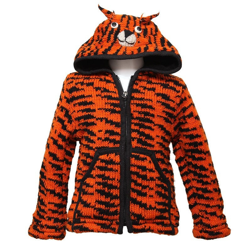 Kid's Tiger Chunky Knit Hooded Jacket