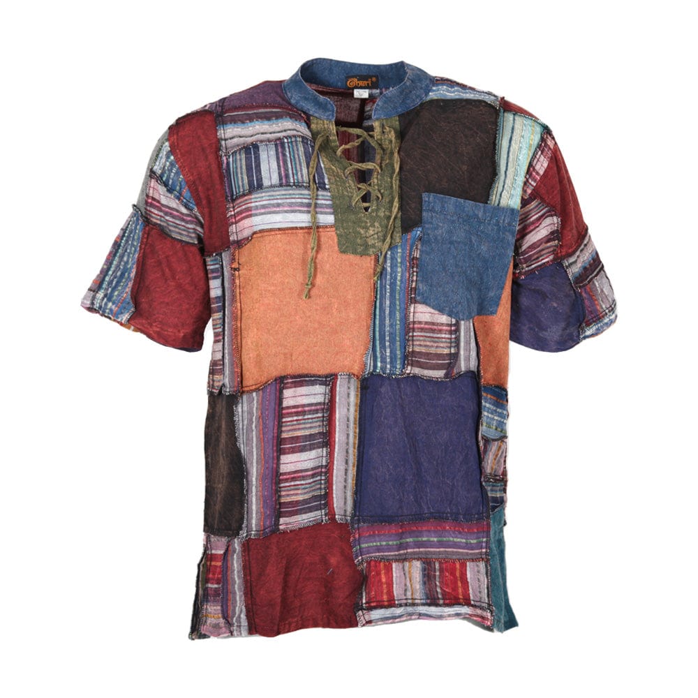 Cotton Patchwork Short Sleeve Shirt