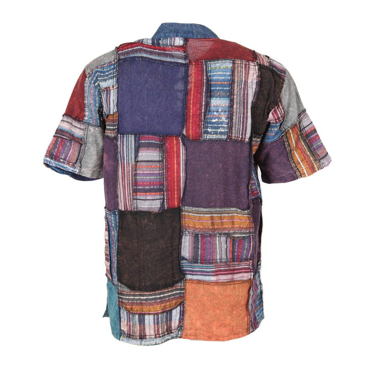 Cotton Patchwork Short Sleeve Shirt