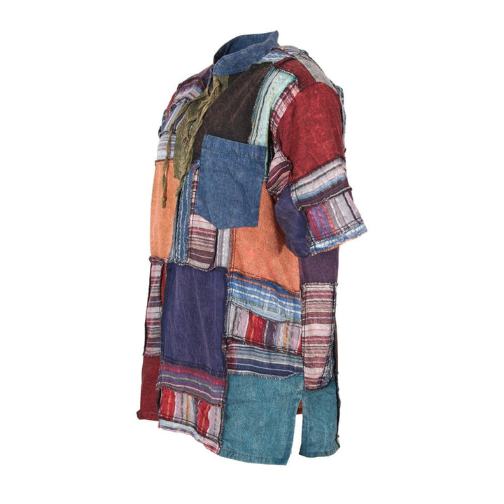 Cotton Patchwork Short Sleeve Shirt