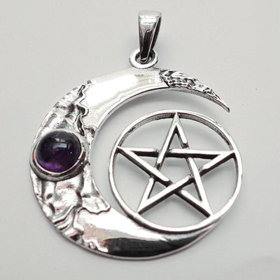 Pentagram Moon & Amethyst Necklace
