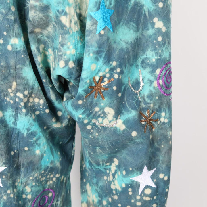 Embroidered Celestial Tie Dye Dungarees