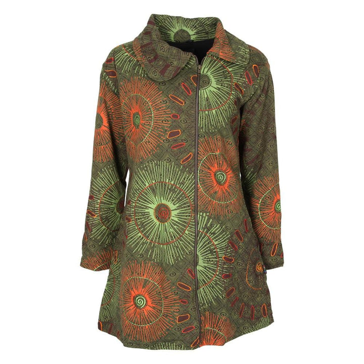 Asymmetric Zip Embroidered Swing Coat