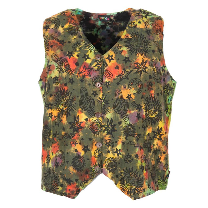 Sun & Moon Print Tie Dye Waistcoat