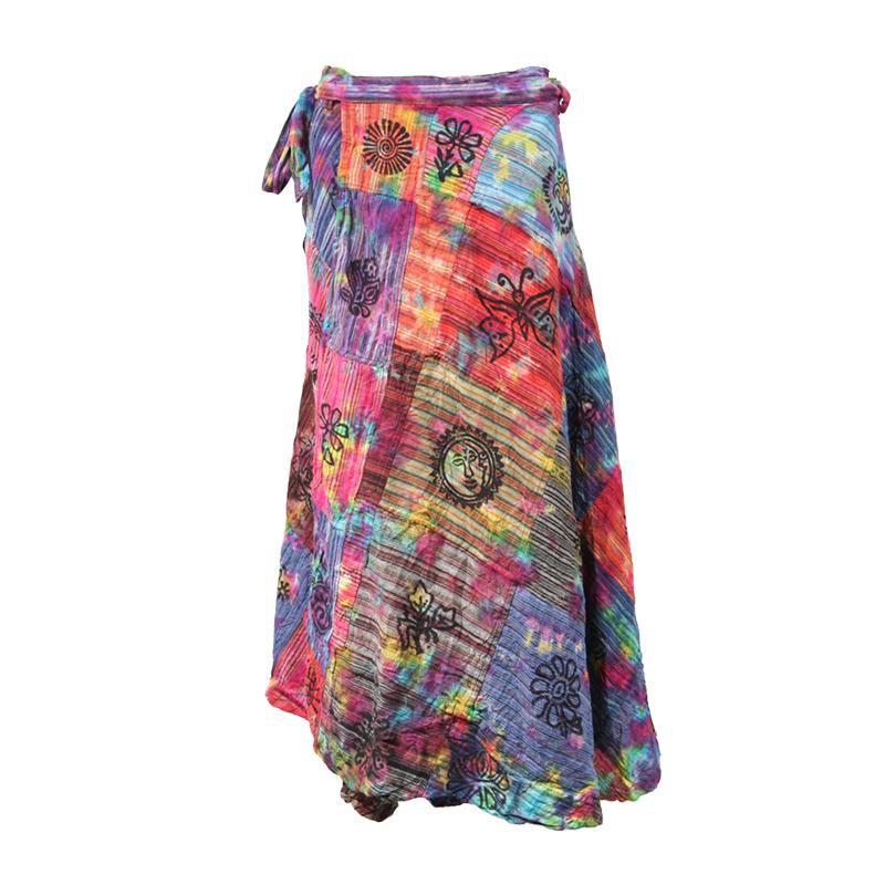 Multicolor - Bandhani Tie-Dye Patchwork Cotton Short Skirt 55