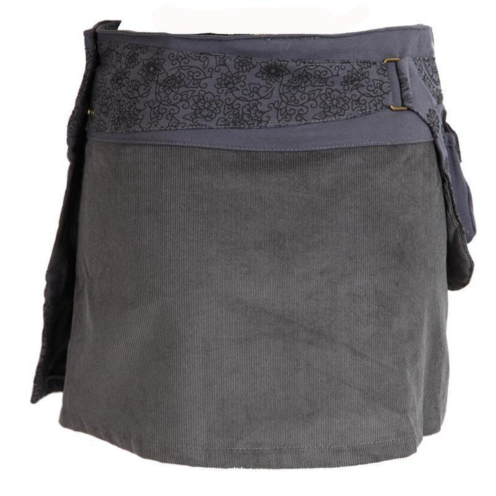 Embroidered Corduroy Mini Popper Skirt