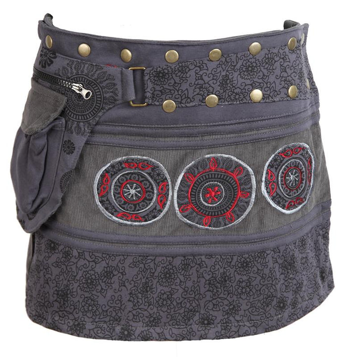 Embroidered Corduroy Mini Popper Skirt