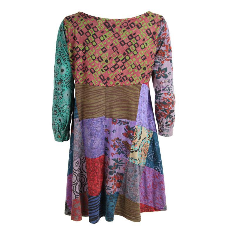 Long Sleeve Patchwork Smock Dress