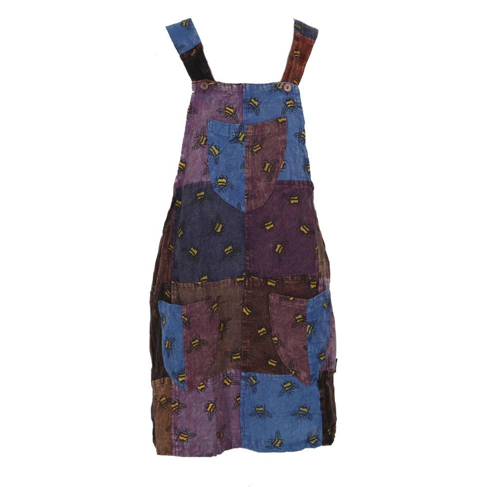 Patchwork Bee Print Dungaree Dress