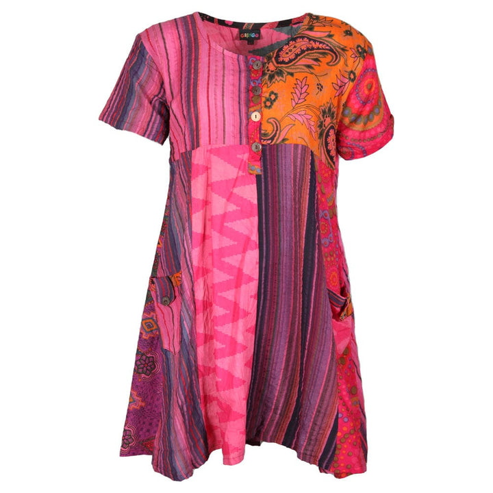 Short Sleeve Patchwork Smock Dress