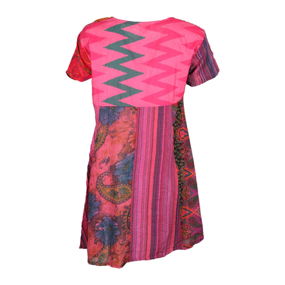 Short Sleeve Patchwork Smock Dress