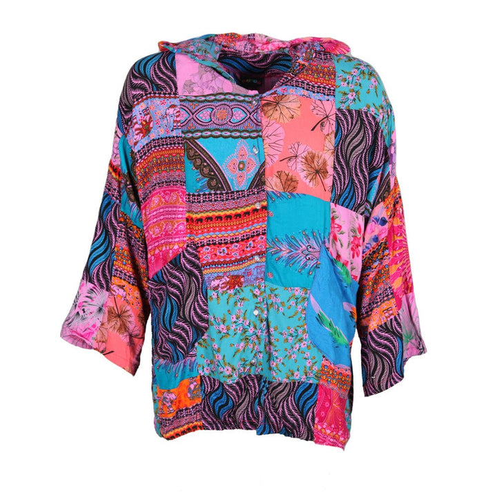 Oversized Patchwork Tie Hem Hoodie