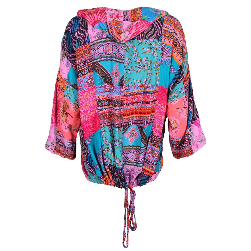 Oversized Patchwork Tie Hem Hoodie